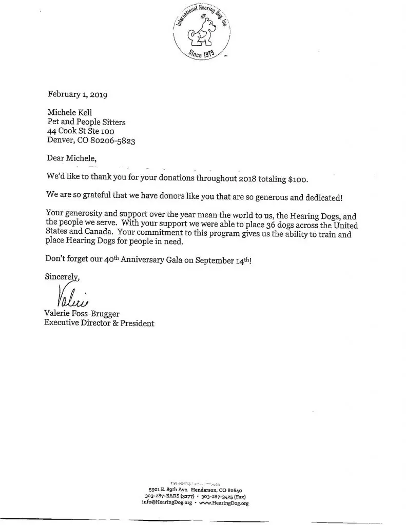 Donation to International Hearing Dog, Inc.